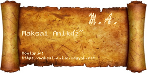 Maksai Anikó névjegykártya